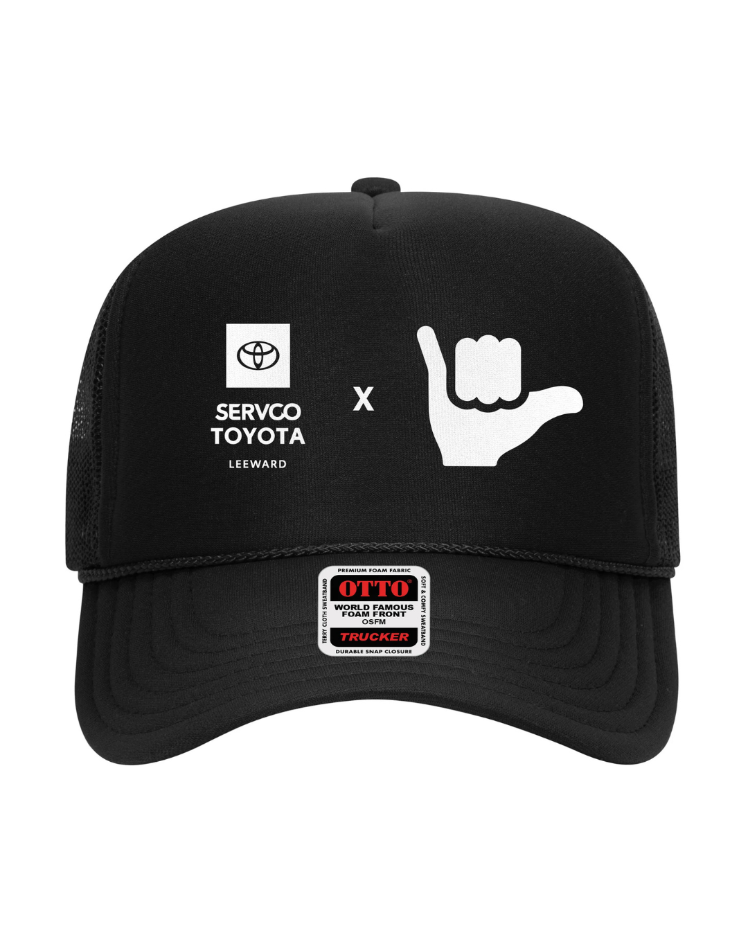 Black High-Crown Trucker Hat — Servco Toyota Leeward x Solid White Shaka