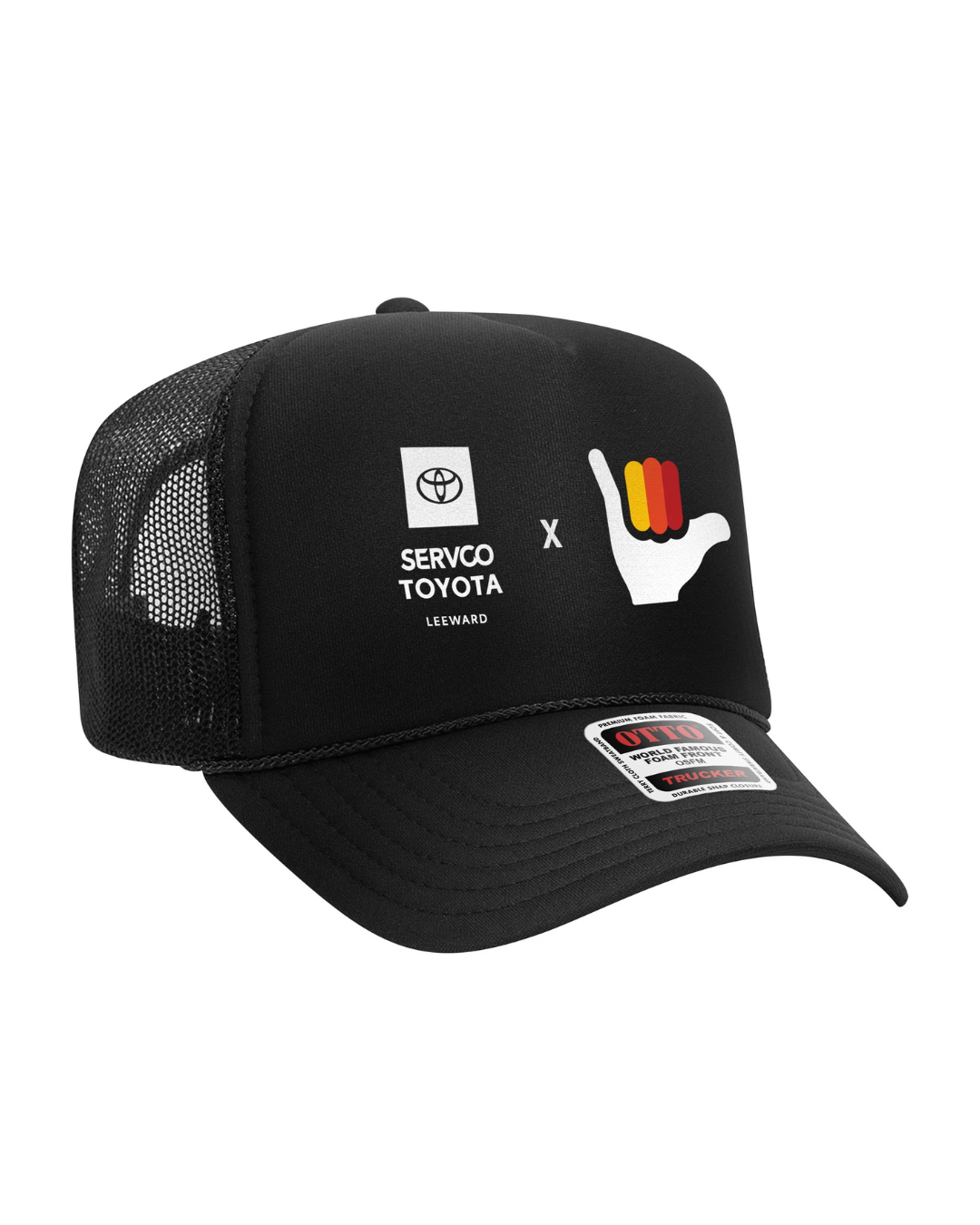 Black High-Crown Trucker Hat — Servco Toyota Leeward x Heritage Shaka