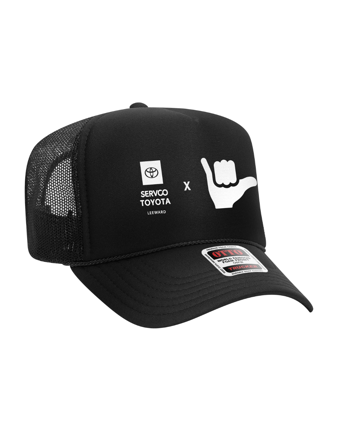 Black High-Crown Trucker Hat — Servco Toyota Leeward x Solid White Shaka